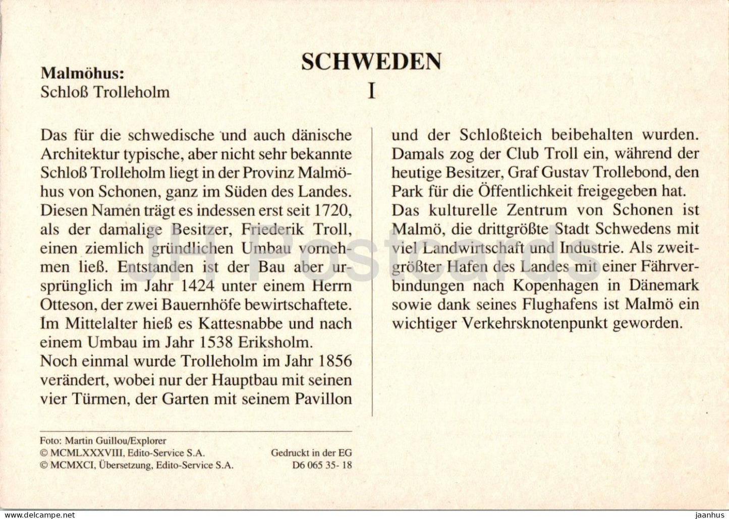 Malmohus - Trolleholm castle - I - Sweden - unused