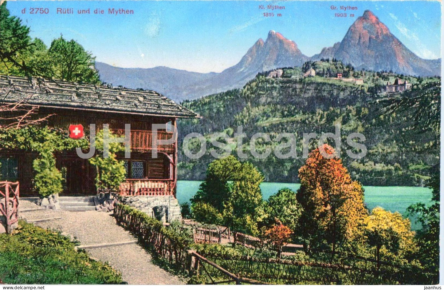 Rutli und die Mythen - mountains - 2750 - old postcard - 1932 - Switzerland - used - JH Postcards