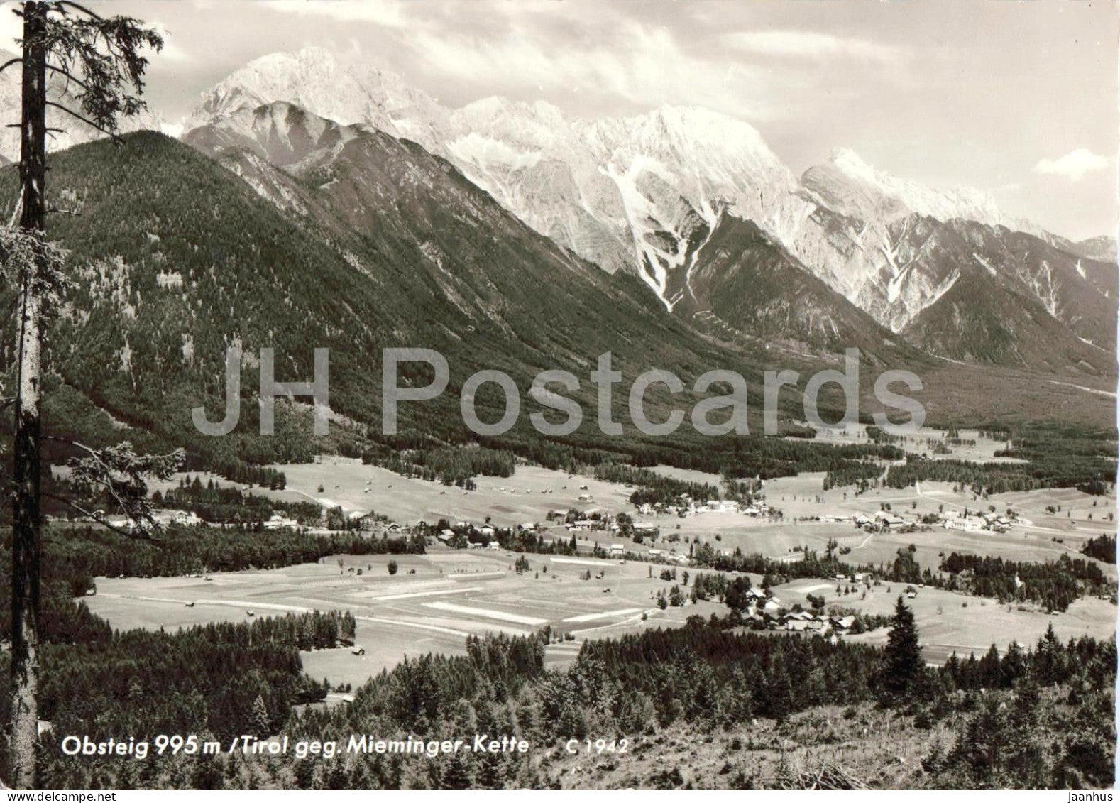 Obsteig 995 m - Tirol geg. Mieminger Kette - alpine valley - village - mountains - 1942 - 1967 - Austria - used - JH Postcards