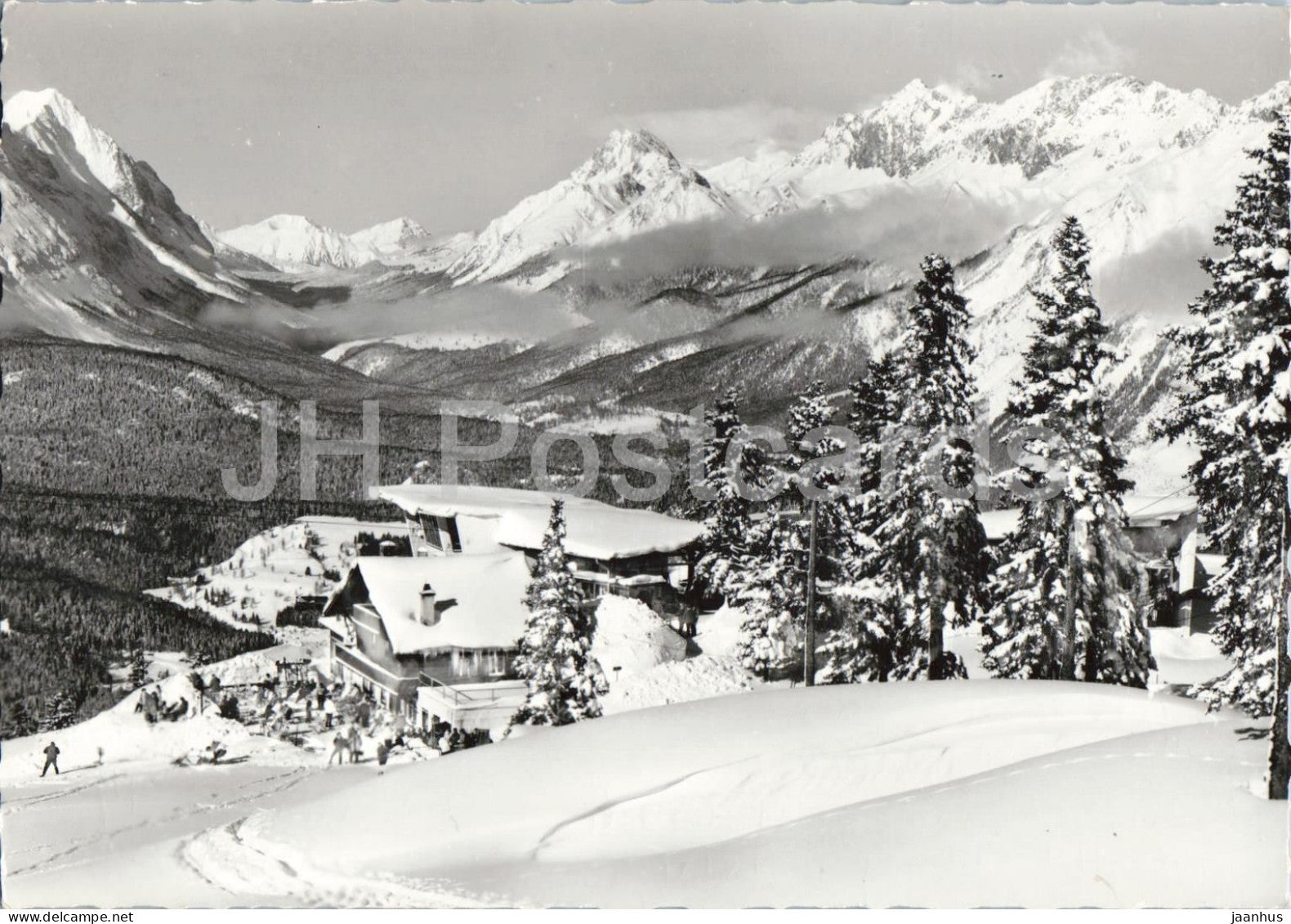 Rosshutte 1750 m bei Seefeld - Tirol - mit Zugspitze 2964 m - mountain hut - winter - ski resort - 1970 - Austria - used - JH Postcards