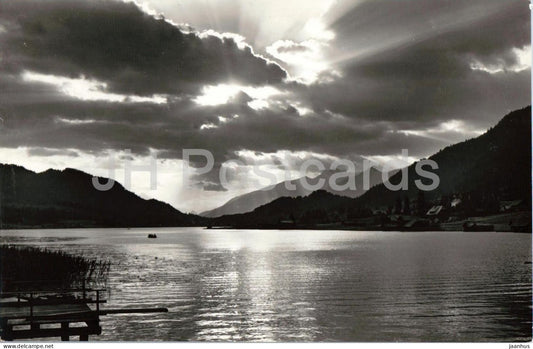 Abend am Weissensee Karnten - lake - sunset - dramatic sky - mountains - old postcard - 1959 - Austria - used - JH Postcards