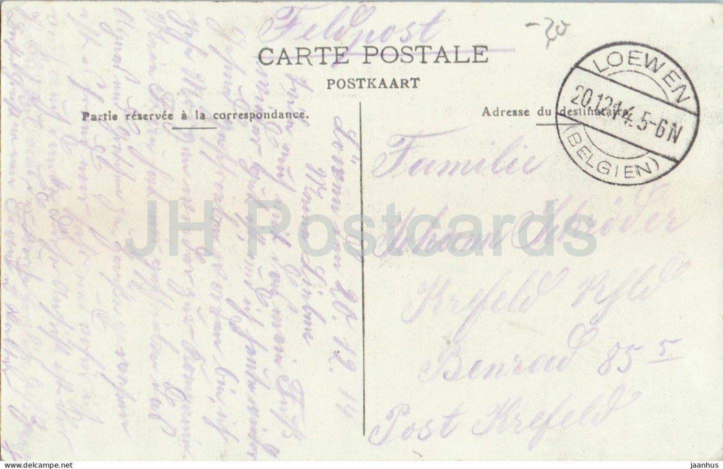 Louvain Leuven Eglise Saint-Pierre – Chaire a precher – Kirchenkanzel – Feldpost – alte Postkarte – 1914 – Belgien – gebraucht 