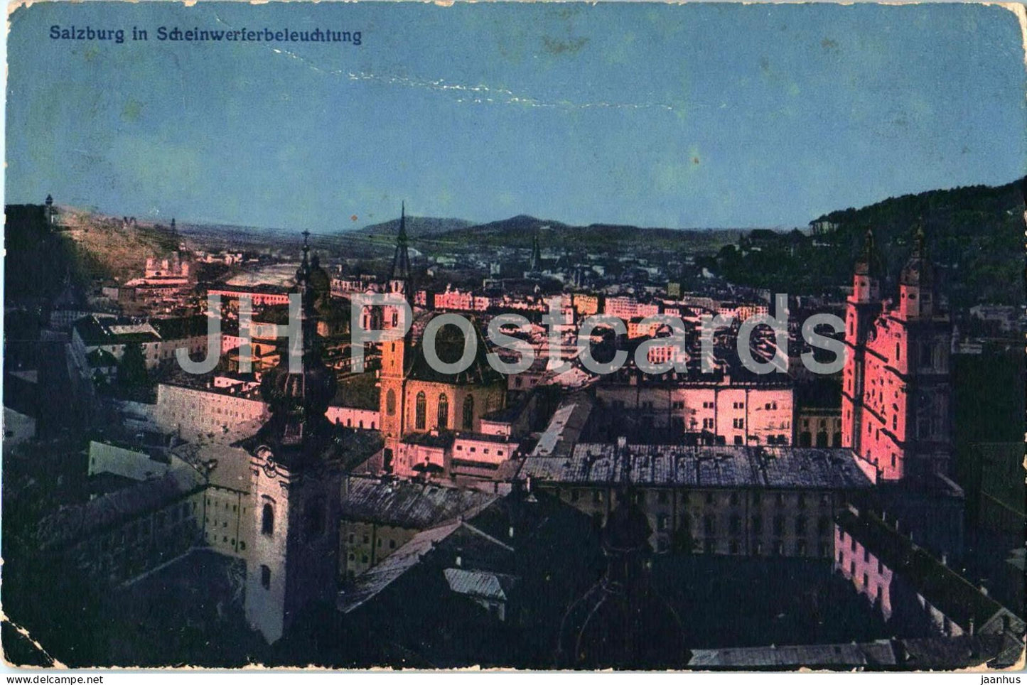Salzburg in Scheinwerferbeleuchtung - 2481 - old postcard - 1913 - Austria - used - JH Postcards
