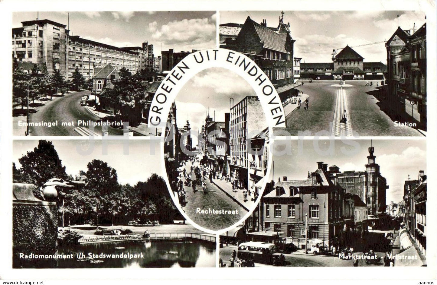 Groeten uit Eindhoven - Greetings - station - Philips factory - Rechtestraat - old postcard - 1956 - Netherlands - used - JH Postcards