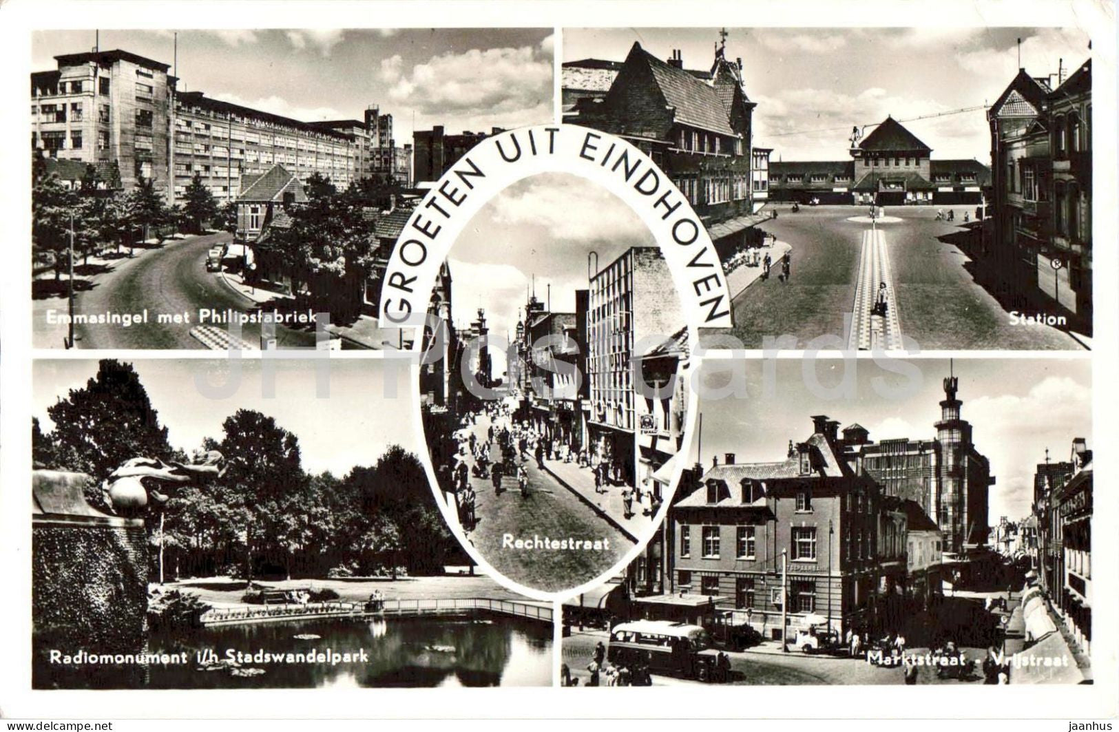 Groeten uit Eindhoven - Greetings - station - Philips factory - Rechtestraat - old postcard - 1956 - Netherlands - used - JH Postcards