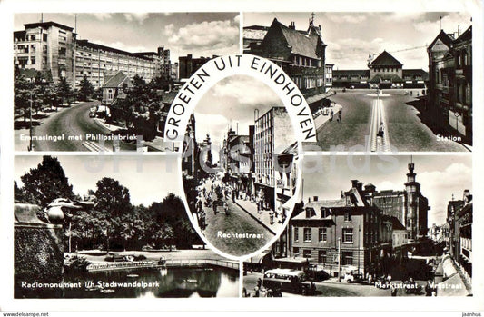 Groeten uit Eindhoven - Greetings - station - Philips factory - Rechtestraat - old postcard - 1956 - Netherlands - used - JH Postcards