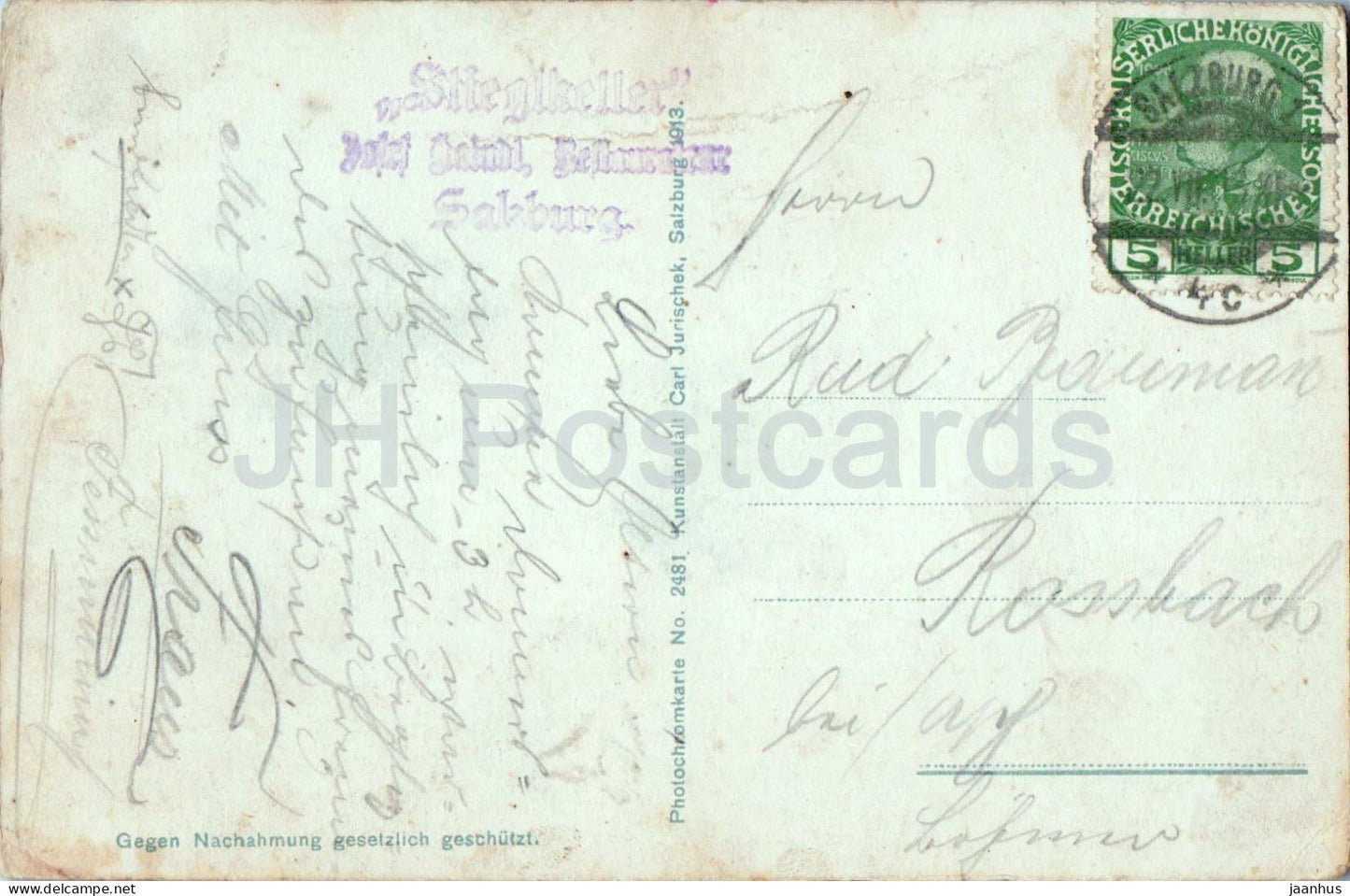 Salzburg in Scheinwerferbeleuchtung - 2481 - old postcard - 1913 - Austria - used