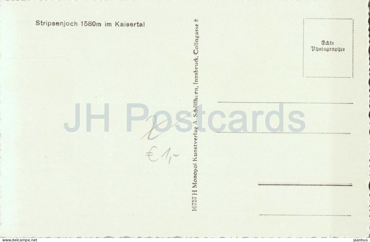Kaisertal - Stripsenjoch 1580 m - N° 16757 H - Carte postale ancienne - Autriche - non utilisée 