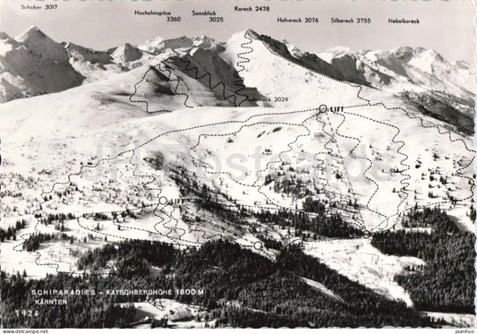 Schiparadies Katschberghohe 1800 m Karnten - ski area winter sports mountains - 1924 - old postcard - Austria - unused - JH Postcards