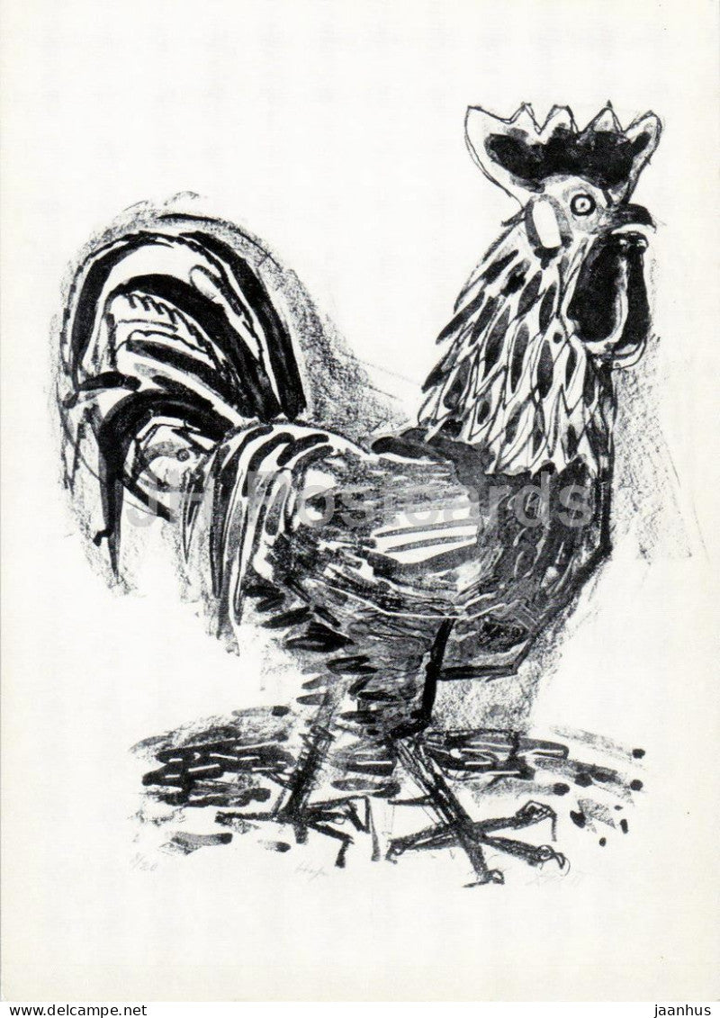 lithograph painting by Otto Dix - Cock - Hahn - birds - German art - Germany - unused - JH Postcards