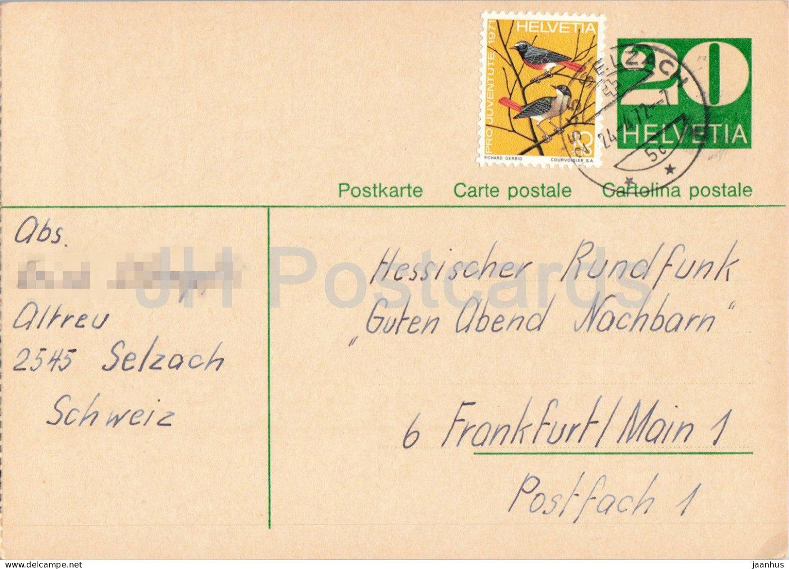 Guten Abend Nachbarn - Hessischer Rundfunk - postal stationery - 17 - 1972 - Switzerland - used - JH Postcards