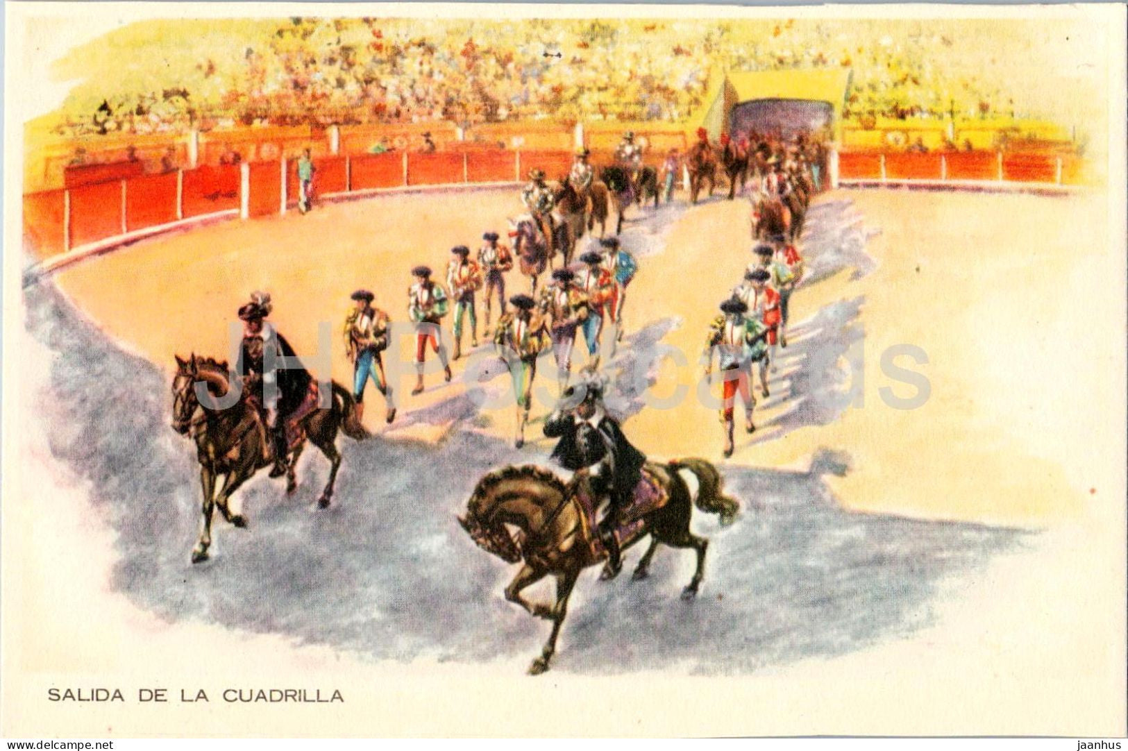 Salida de la Cuadrilla - Exit of the Bullfighting Team Corrida arena matadors horse - 819 old postcard - Spain - unused - JH Postcards
