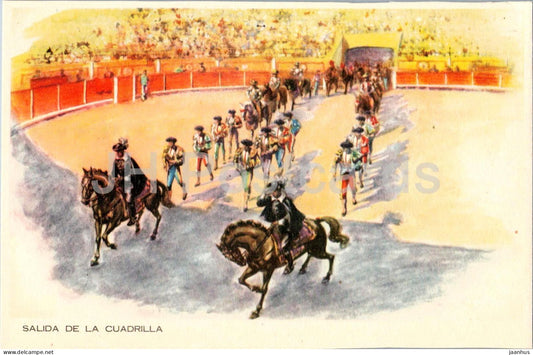 Salida de la Cuadrilla - Exit of the Bullfighting Team Corrida arena matadors horse - 819 old postcard - Spain - unused - JH Postcards