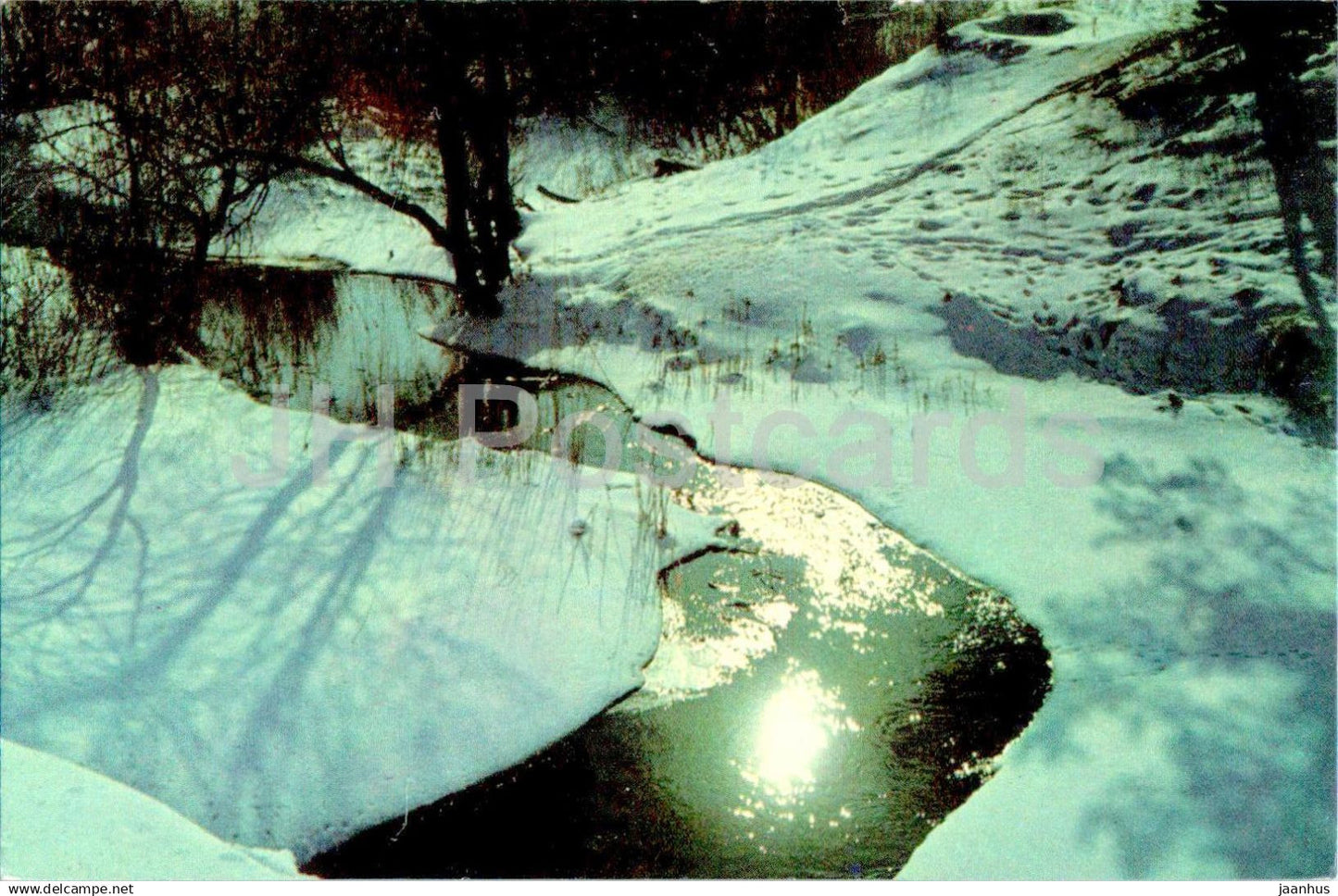 New Year Greeting card - Winter River - 1972 - Estonia USSR - used - JH Postcards