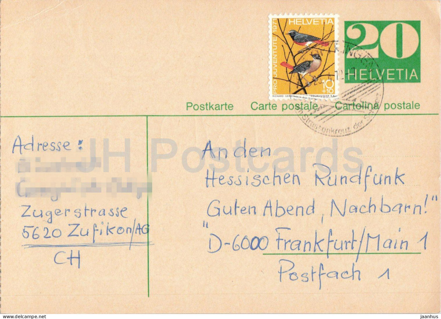 Guten Abend Nachbarn - Hessischer Rundfunk - postal stationery - 24 - 1972 - Switzerland - used - JH Postcards
