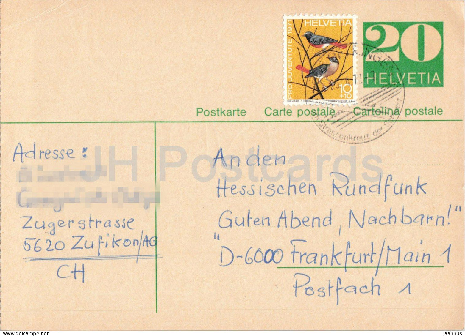 Guten Abend Nachbarn - Hessischer Rundfunk - postal stationery - 24 - 1972 - Switzerland - used - JH Postcards