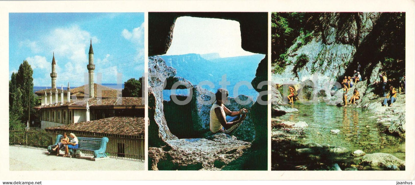 Crimea - Bakhchisarai palace facade - Eski-Kermen cave city - Bath of Youth canyon - USSR Ukraine - unused - JH Postcards
