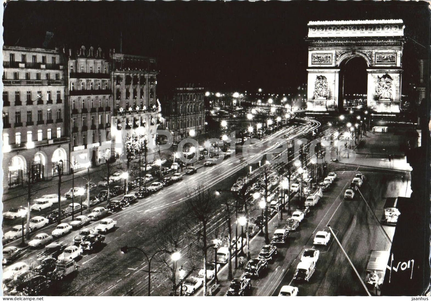 Paris - L'Avenue des Champs-Elysees et l'Arc de Triomphe - Paris at night - traffic old postcard - 1964 - France - used - JH Postcards