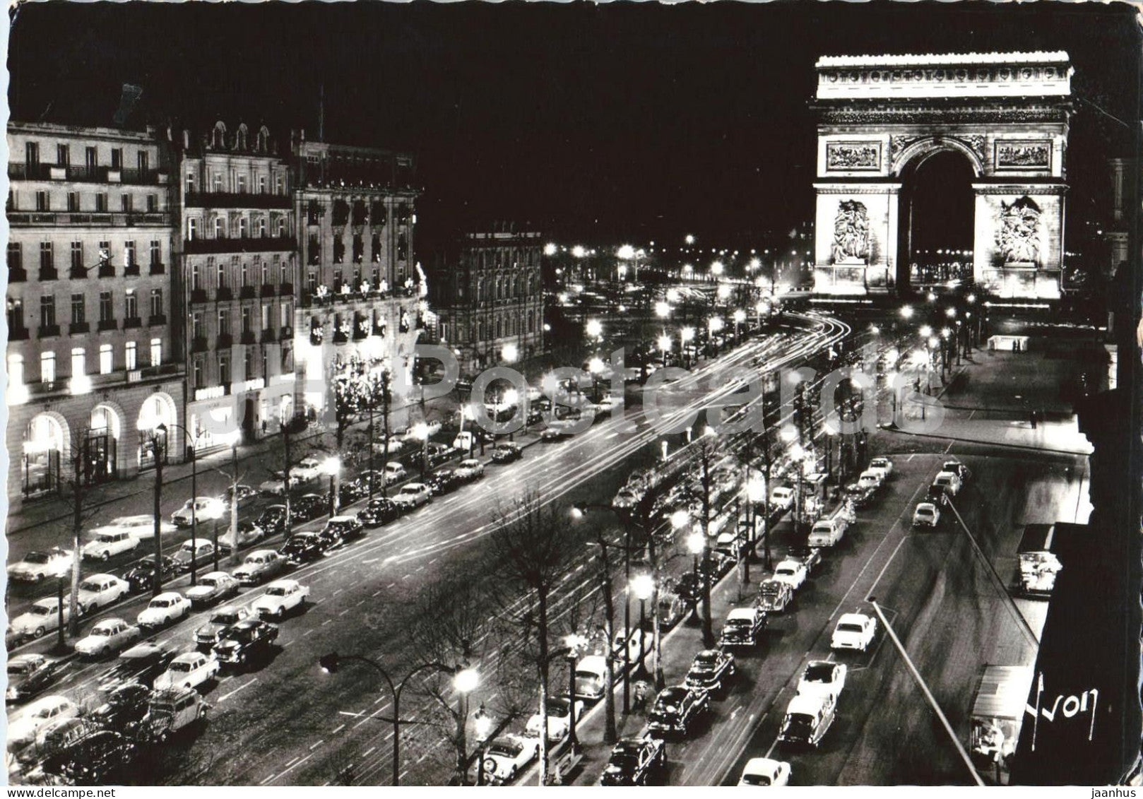 Paris - L'Avenue des Champs-Elysees et l'Arc de Triomphe - Paris at night - traffic old postcard - 1964 - France - used - JH Postcards