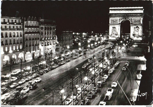 Paris - L'Avenue des Champs-Elysees et l'Arc de Triomphe - Paris at night - traffic old postcard - 1964 - France - used - JH Postcards
