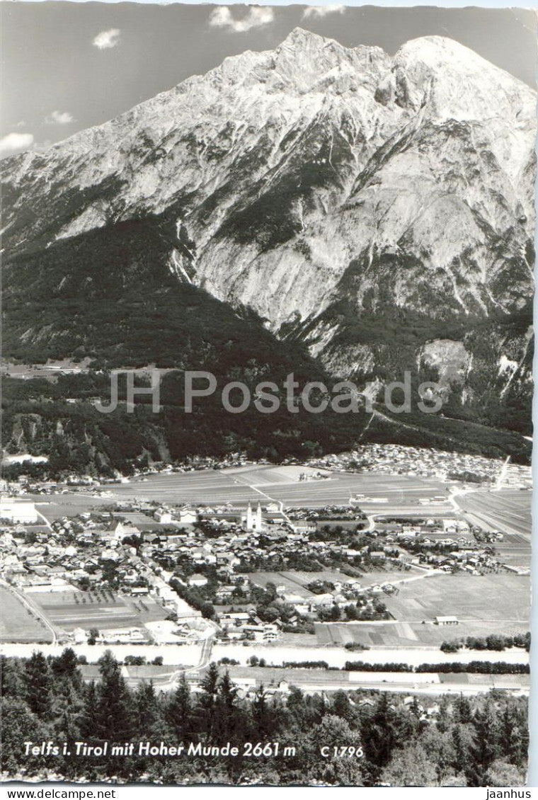Telfs i. Tirol mit Hoher Munde 2661 m - town - mountain - alpine panorama - 1796 - 1963 - Austria - used - JH Postcards