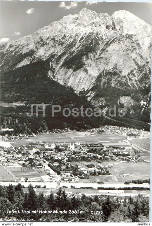 Telfs i. Tirol mit Hoher Munde 2661 m - town - mountain - alpine panorama - 1796 - 1963 - Austria - used - JH Postcards