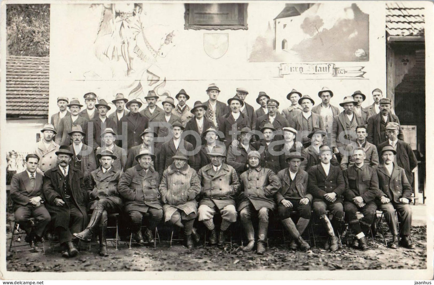 Haibach - Ozlbergers Gasthaus - Versteigerung der Gemeindejagd ? Gruppenfoto photo old postcard - 1933 - Austria - used - JH Postcards