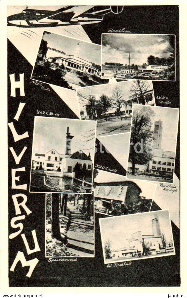 Hilversum - radio studios - town hall - Spanderswoud - multiview - old postcard - Netherlands - unused - JH Postcards