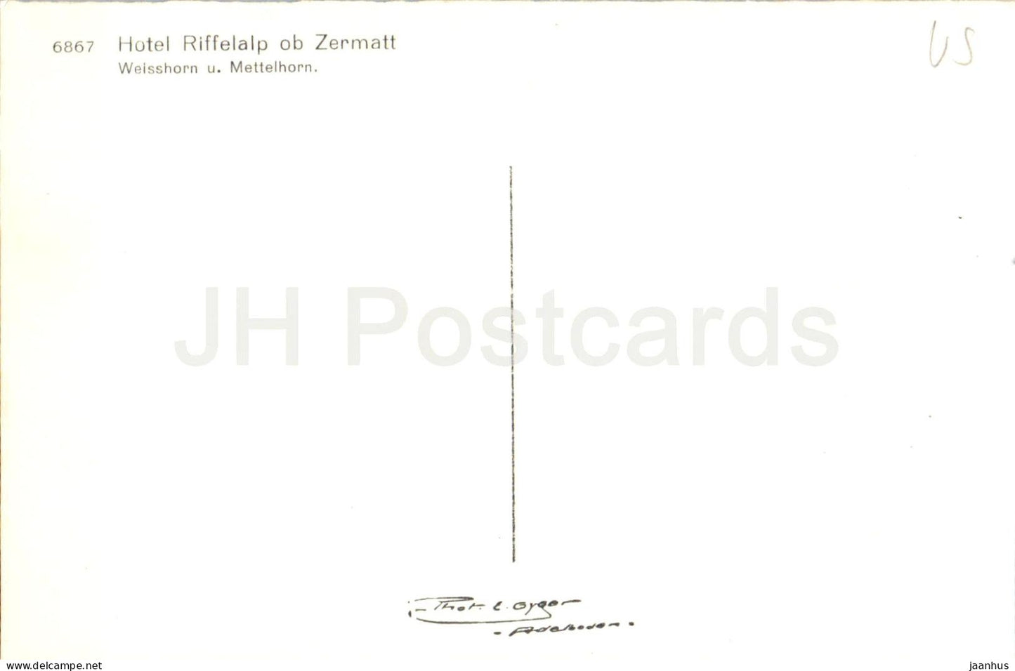 Hotel Riffelalp ob Zermatt - Weisshorn und Mettelhorn - 6867 - old postcard - Switzerland - unused