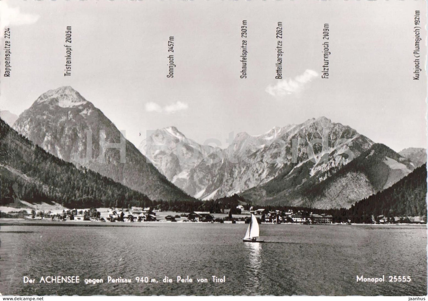 Der Achensee gegen Pertisau 940 m - die Perle von Tirol - sailing boat - 25555 - old postcard - Austria - unused - JH Postcards