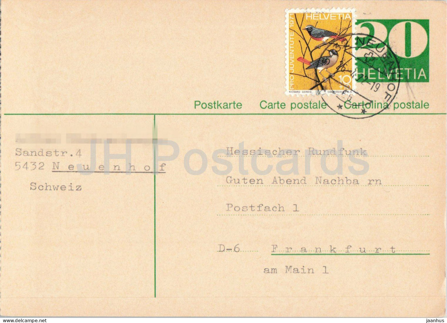 Guten Abend Nachbarn - Hessischer Rundfunk - postal stationery - 7 - 1972 - Switzerland - used - JH Postcards