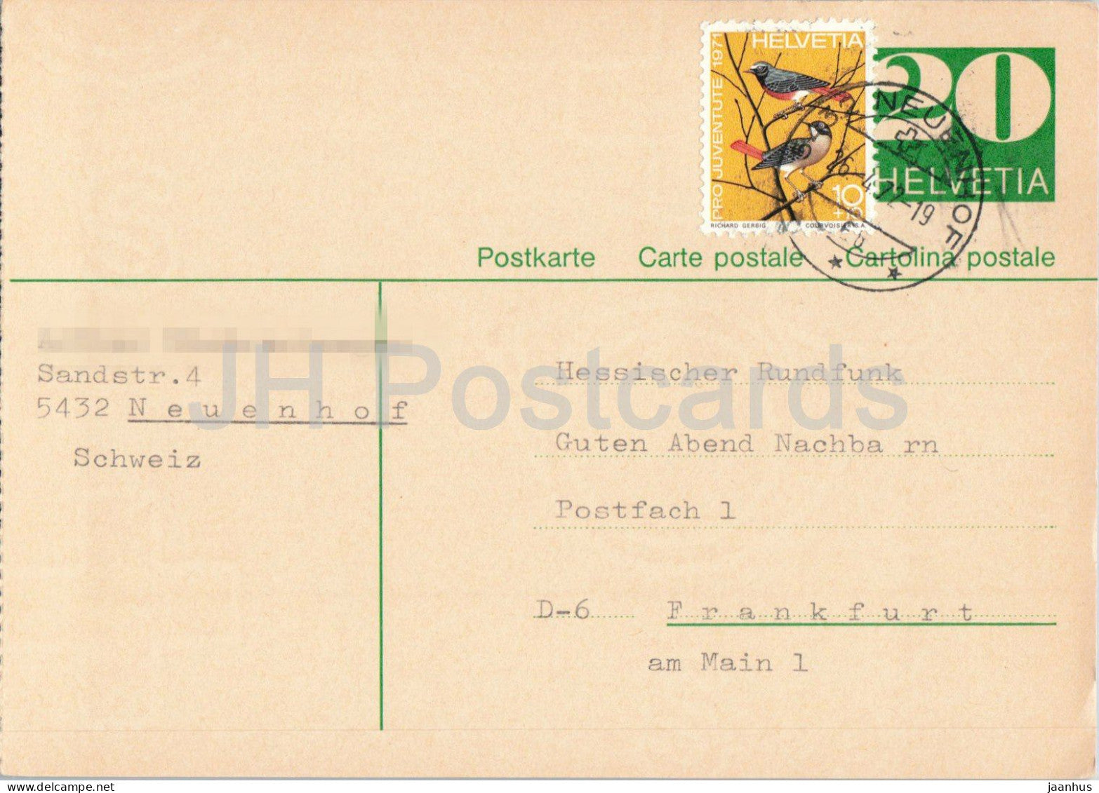 Guten Abend Nachbarn - Hessischer Rundfunk - postal stationery - 7 - 1972 - Switzerland - used - JH Postcards