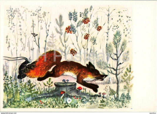 Fox and crayfish - Russian Fairy Tales - illustration by Vasnetsov - 1969 - Russia USSR - unused - JH Postcards
