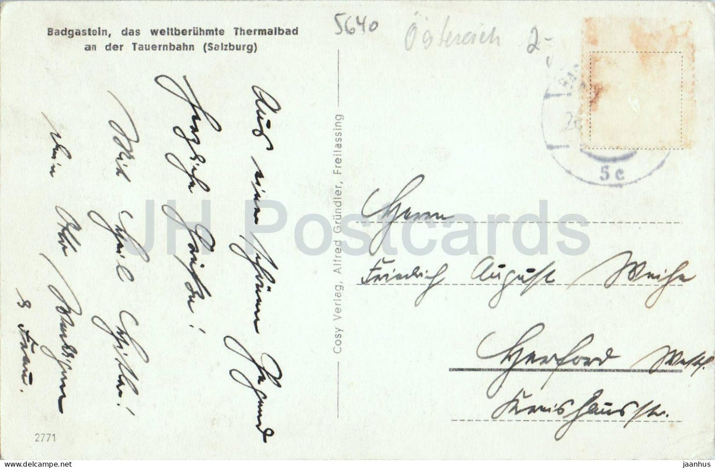 Badgastein - 1083 m avec Radhausberg - montagnes - vue sur la ville alpine - 2771 - carte postale ancienne - Autriche - d'occasion 