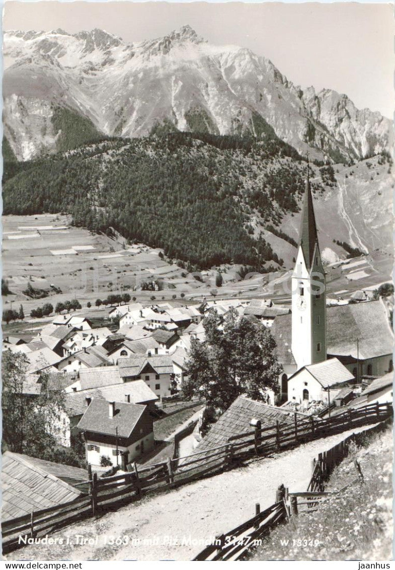 Nauders i. Tirol 1363 m mit Piz Mondin 3147 m - village - church - mountain - panorama - 13349 - 1963 - Austria - used - JH Postcards