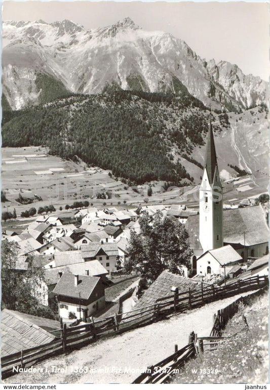 Nauders i. Tirol 1363 m mit Piz Mondin 3147 m - village - church - mountain - panorama - 13349 - 1963 - Austria - used - JH Postcards