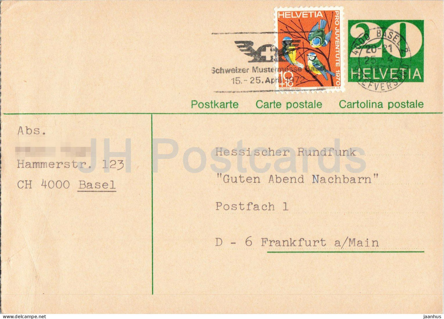 Guten Abend Nachbarn - Hessischer Rundfunk - postal stationery - 6 - 1972 - Switzerland - used - JH Postcards