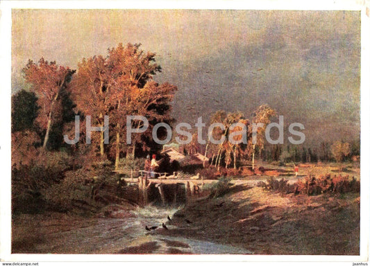 painting by Fyodor Vasilyev - Before the Rain - birds - Russian art - old postcard - 1954 - Russia USSR - unused - JH Postcards