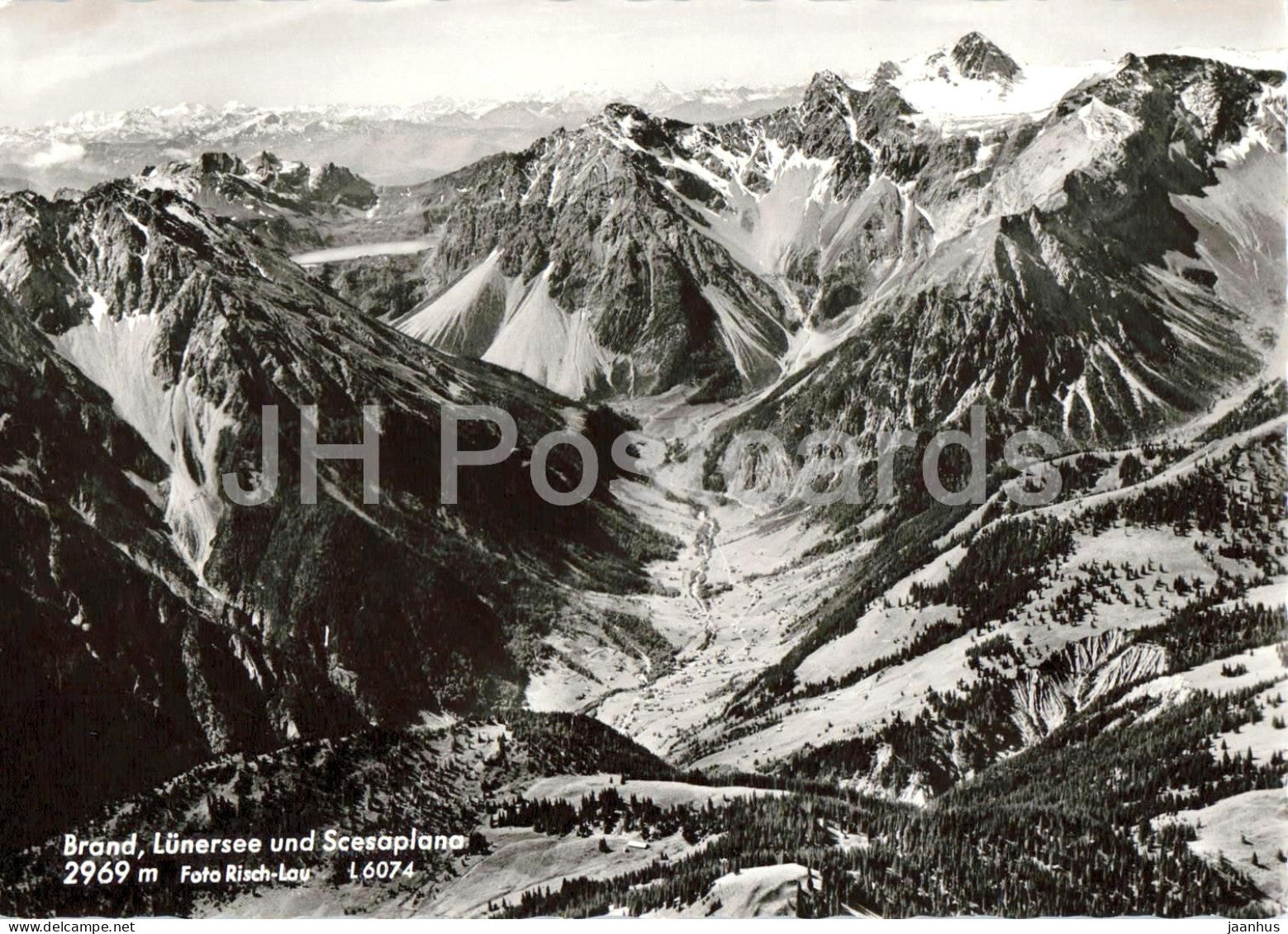 Brand Lunersee und Scesaplana 2969 m - Alps - valley - panorama - 6074 - old postcard - Austria - unused - JH Postcards