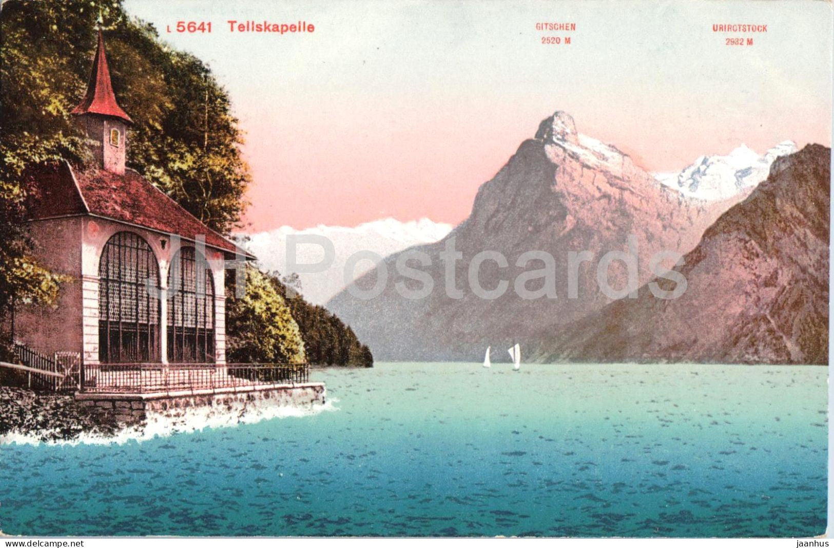 Tellskapelle - Gitschen 2520 m, Urirotstock 2922 m - lake - mountains - 5641 - old postcard - Switzerland - unused - JH Postcards