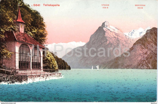 Tellskapelle - Gitschen 2520 m, Urirotstock 2922 m - lake - mountains - 5641 - old postcard - Switzerland - unused - JH Postcards