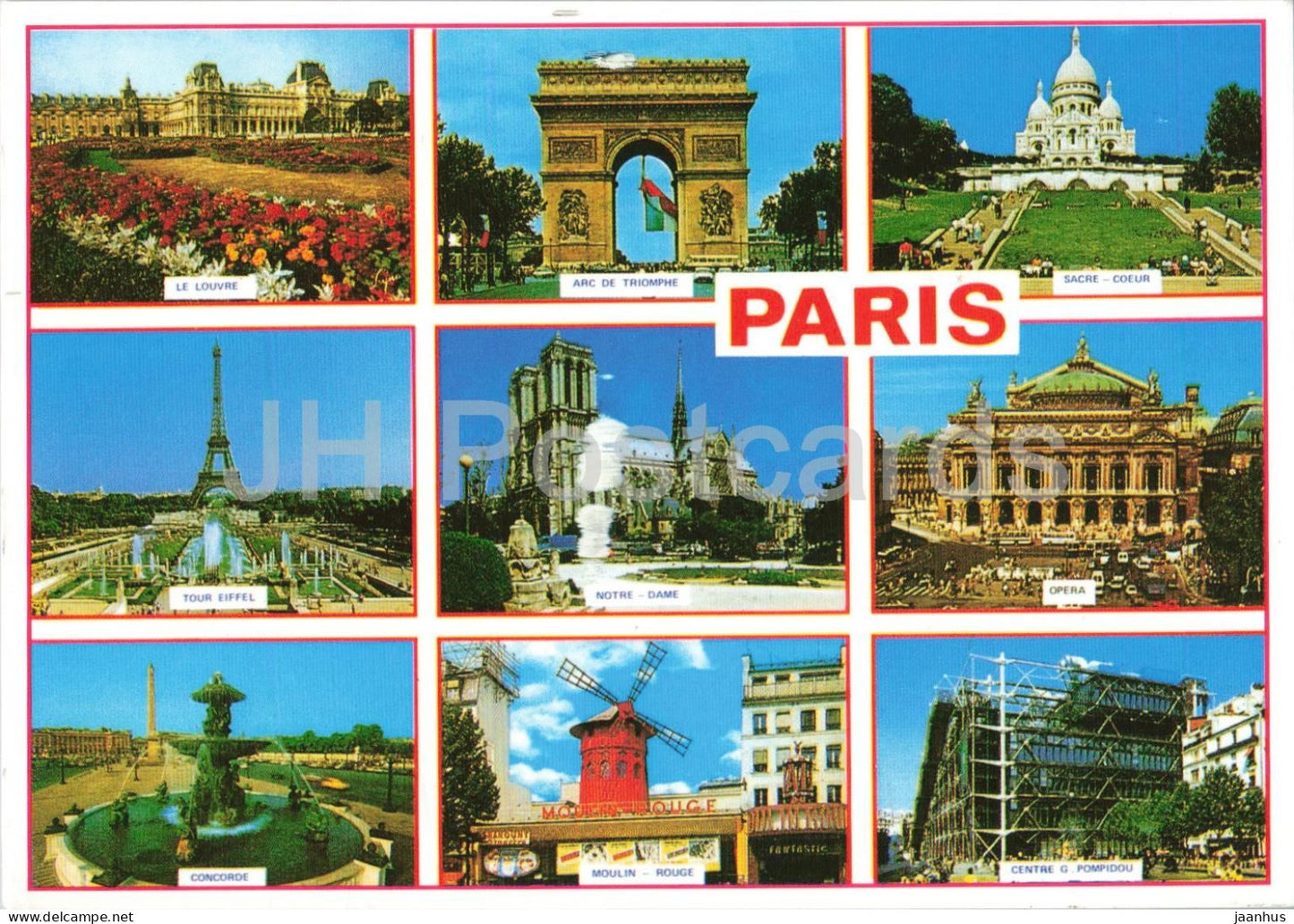 Souvenir de Paris - Louvre Arc de Triomphe Sacre-Coeur Eiffel Tower - multiview - France - used - JH Postcards