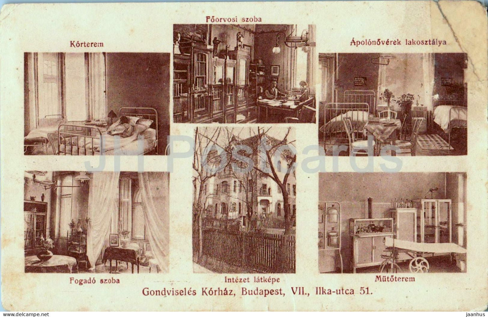 Budapest - Gondviseles Korhaz - Ilka-utca 51 - Hospital - patient rooms surgery old postcard - 1912 - Hungary - used - JH Postcards