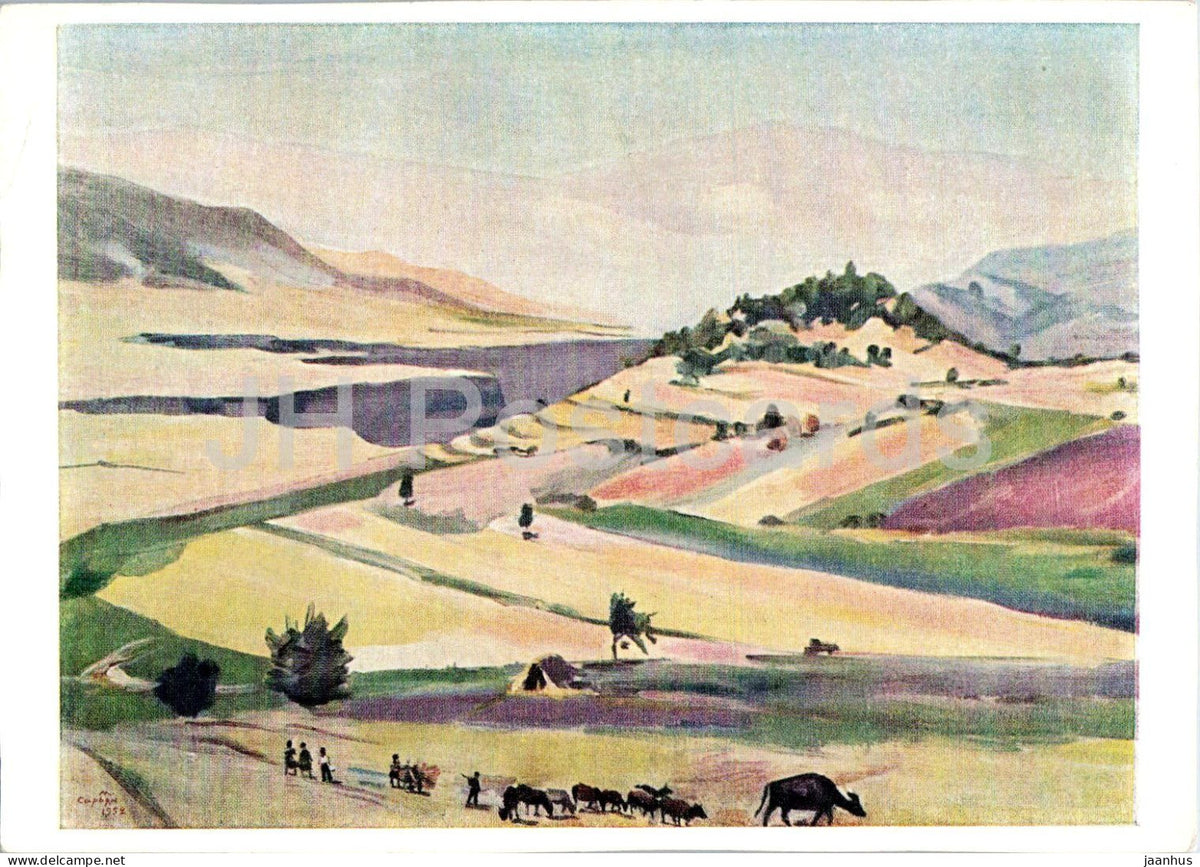painting by Martiros Saryan - Lalwar - Lalvar - landscape with cattle - Armenian art - 1961 - Germany - unused - JH Postcards