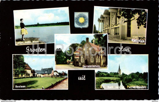 Groeten uit Son - Greetings - church - lake - multiview - 563 - old postcard - Netherlands - used - JH Postcards