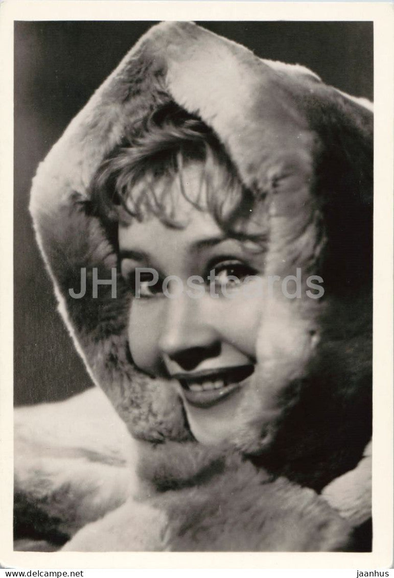 Ekaterina Savinova - Russian actress portrait fur hood - cinema - 1961 - Russia - USSR - unused - JH Postcards