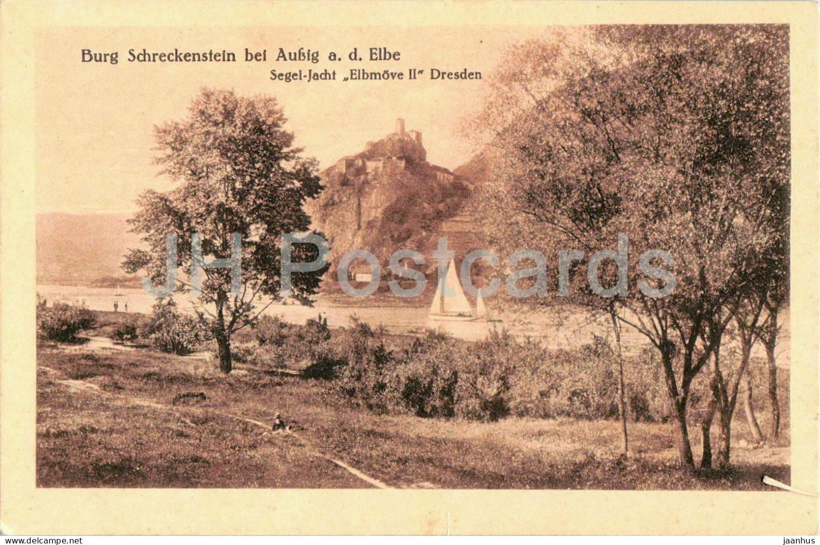 Burg Schreckenstein bei Aussig a. d. Elbe - Segeljacht Elbmove II - boat - old postcard - Czech Republic - Unused - JH Postcards