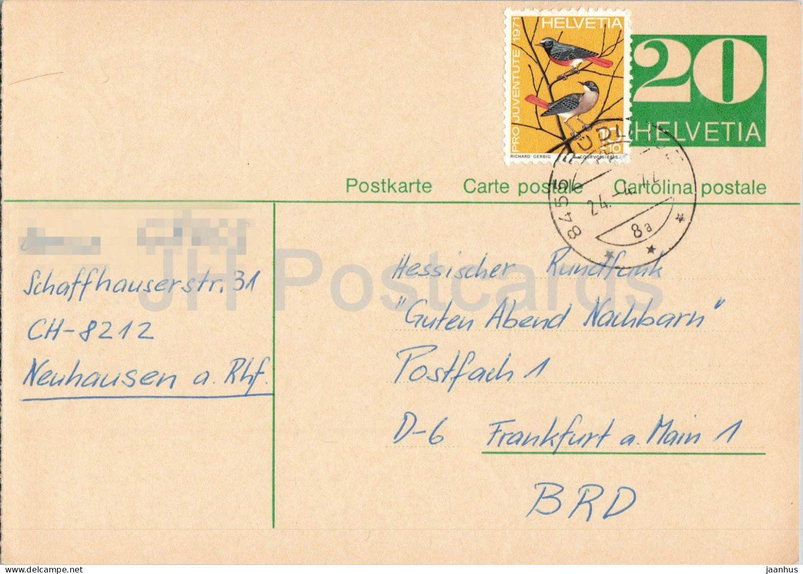 Guten Abend Nachbarn - Hessischer Rundfunk - postal stationery - 2 - 1972 - Switzerland - used - JH Postcards