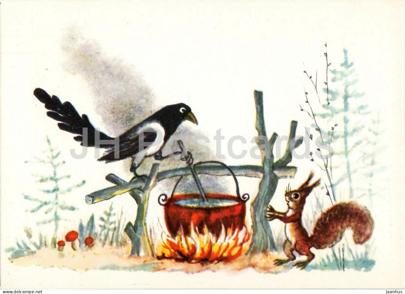 The Magpie - cooking - squirrel - Russian Fairy Tales - illustration by Vasnetsov - 1969 - Russia USSR - unused - JH Postcards