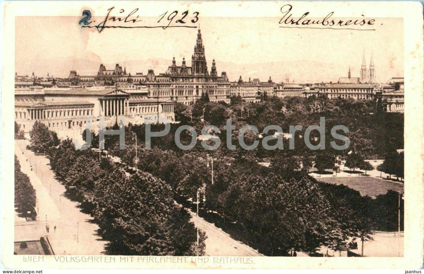 Wien - Vienna - Volksgarten mit Parlament und Rathaus - Town Hall - old postcard - 1923 - Austria - used - JH Postcards